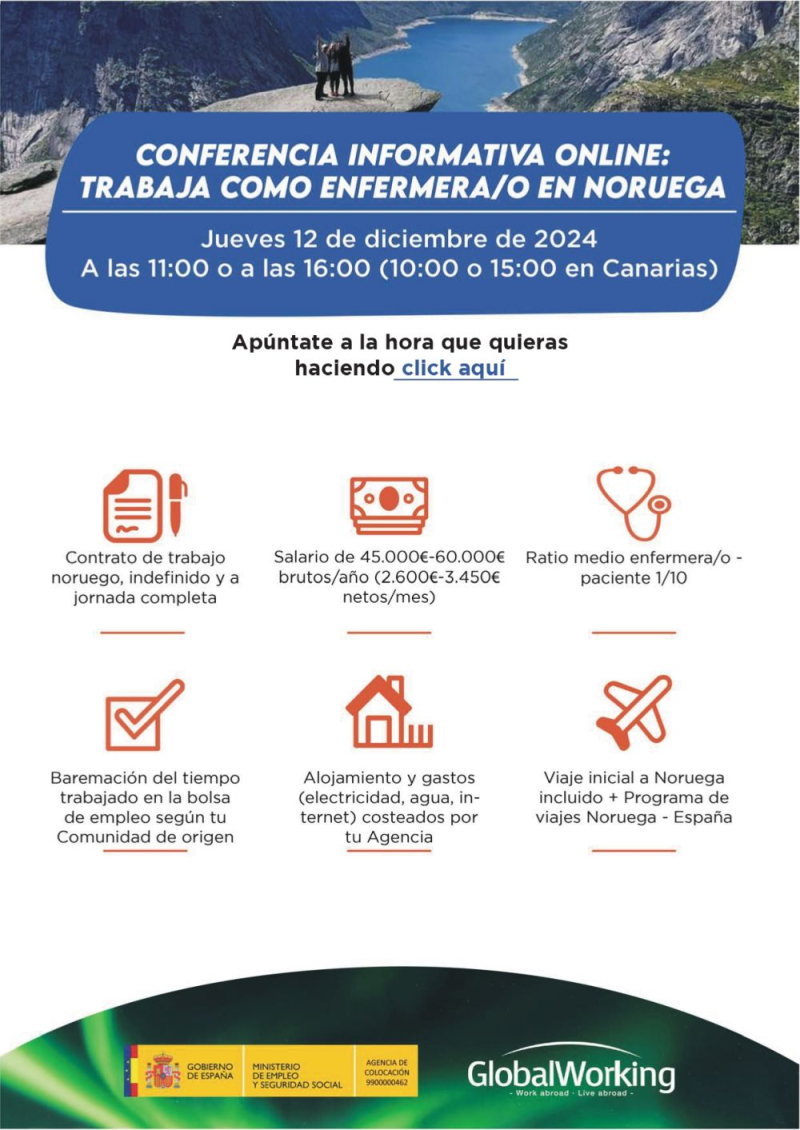 Cartel conferencia online Noruega cartel informativo