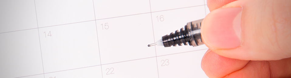 Vistas de una mano con un bolígrafo sobre una hoja de un calendario